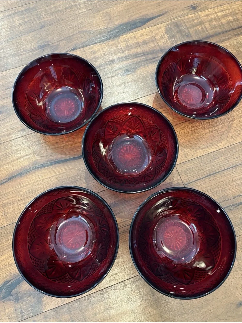 Set of 5 Cristal D'Arques Durand Antique Ruby Red 5.75” Salad Dessert Bowls